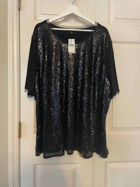 NWT Lane Bryant Black Sequin Tunic Top 24 | Glamorous Evening Wear